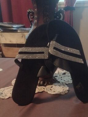 Black Rhinestone Flip Flop Sandals